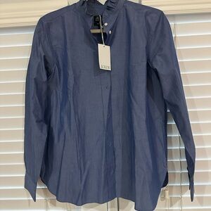 J. Crew Women's Blue Button-Down Ruffle Collar Shirt